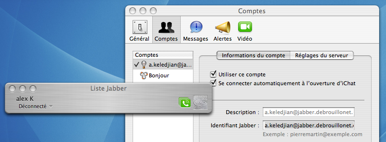 Configuration iChat - Etape 3 Configuration iChat - Etape 3