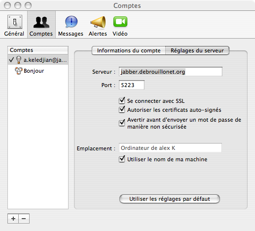 Configuration iChat - Etape 4