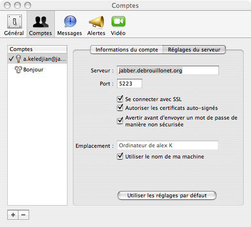 Configuration iChat - Etape 4 Configuration iChat - Etape 4